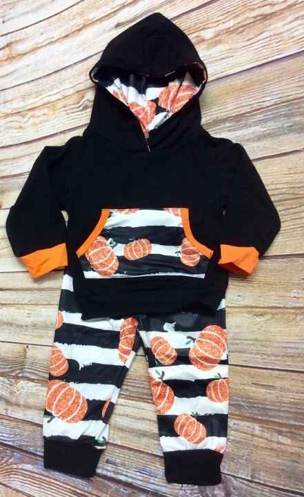 Girl's Halloween Fall Pumpkin Hoodie Outfit
