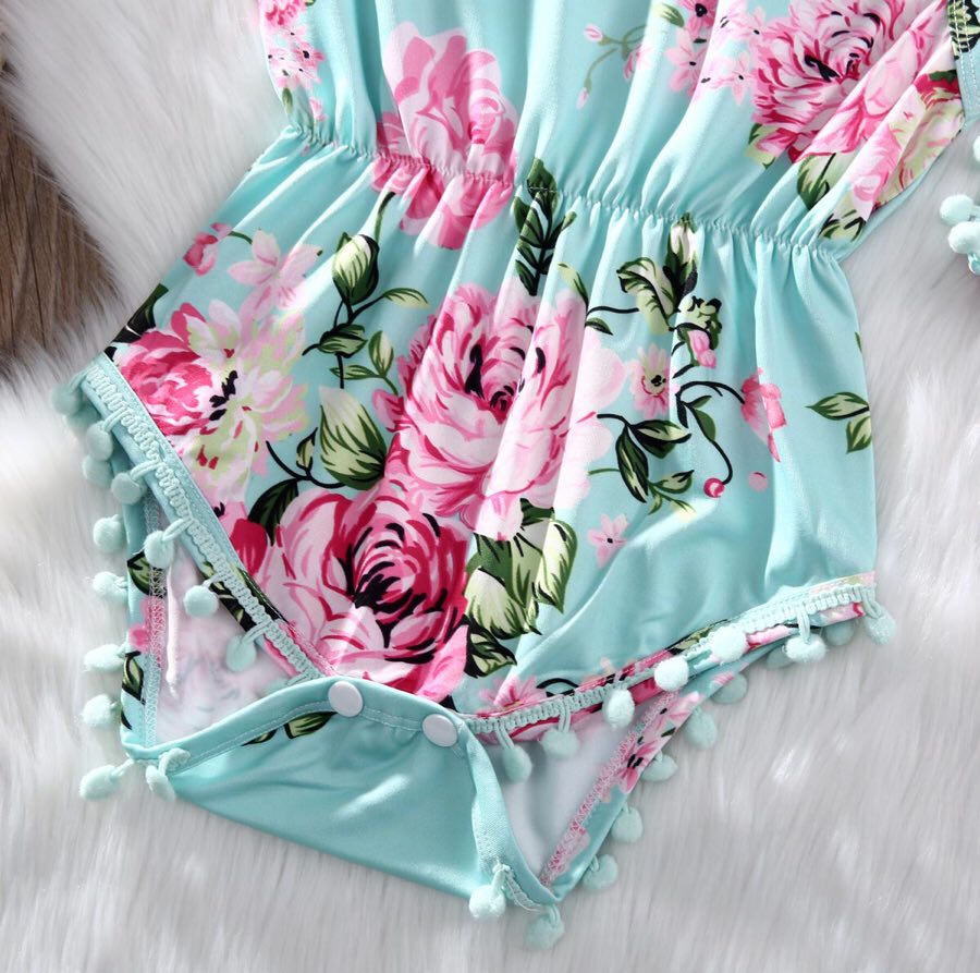 Girl's Floral Pom Pom Romper with Headband - EveryNest