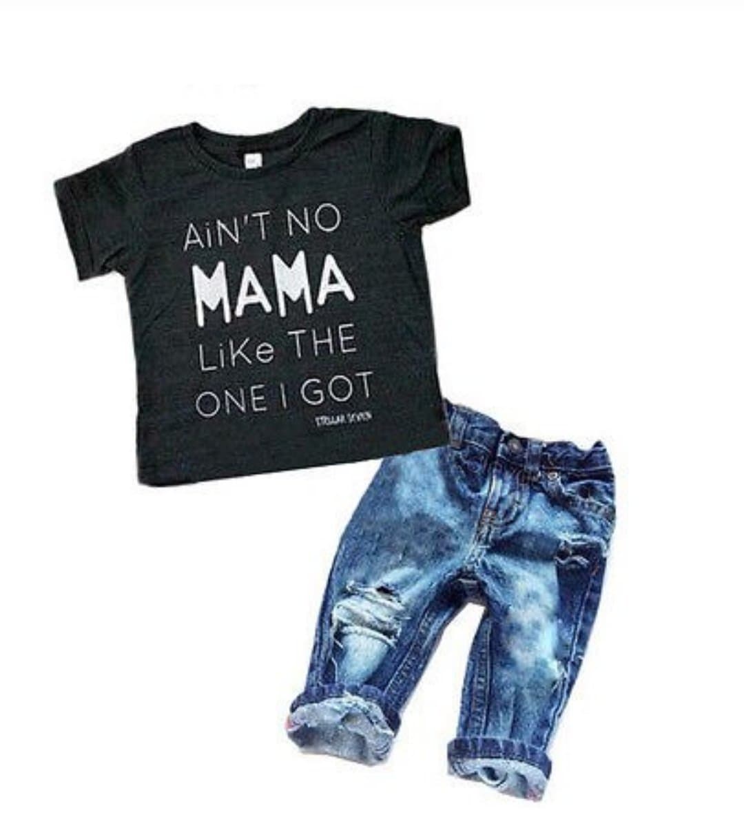 Boy's Aint No Mama Like The One I Got Denim Outfit - EveryNest