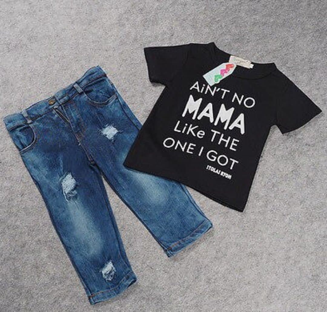 Boy's Aint No Mama Like The One I Got Denim Outfit - EveryNest