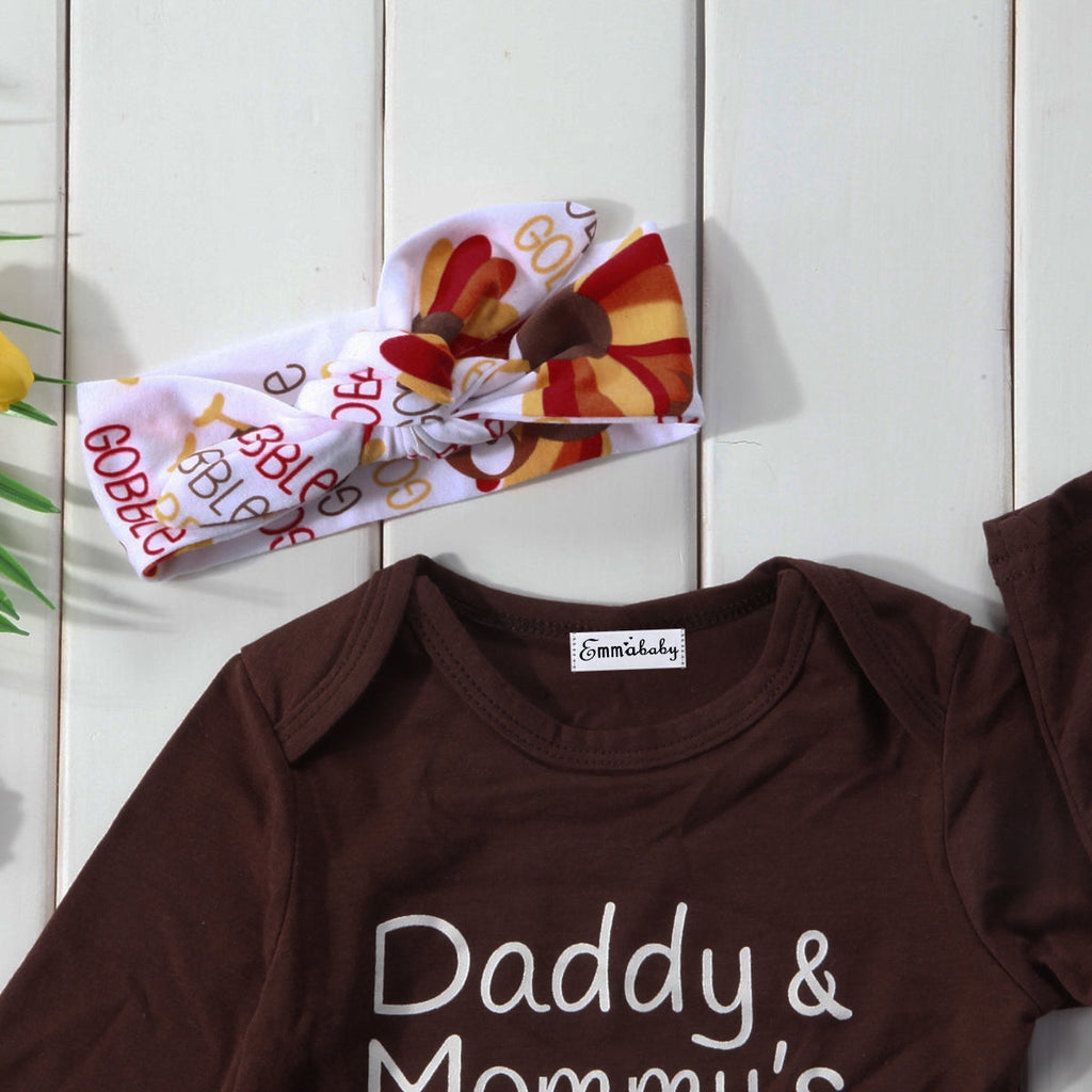 Infant Unisex Daddy & Mommy's Little Turkey Thanksgiving 4 Pc Outfit