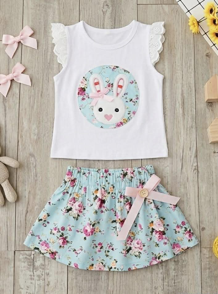 Girl's Bunny Floral Skirt Easter Outfit