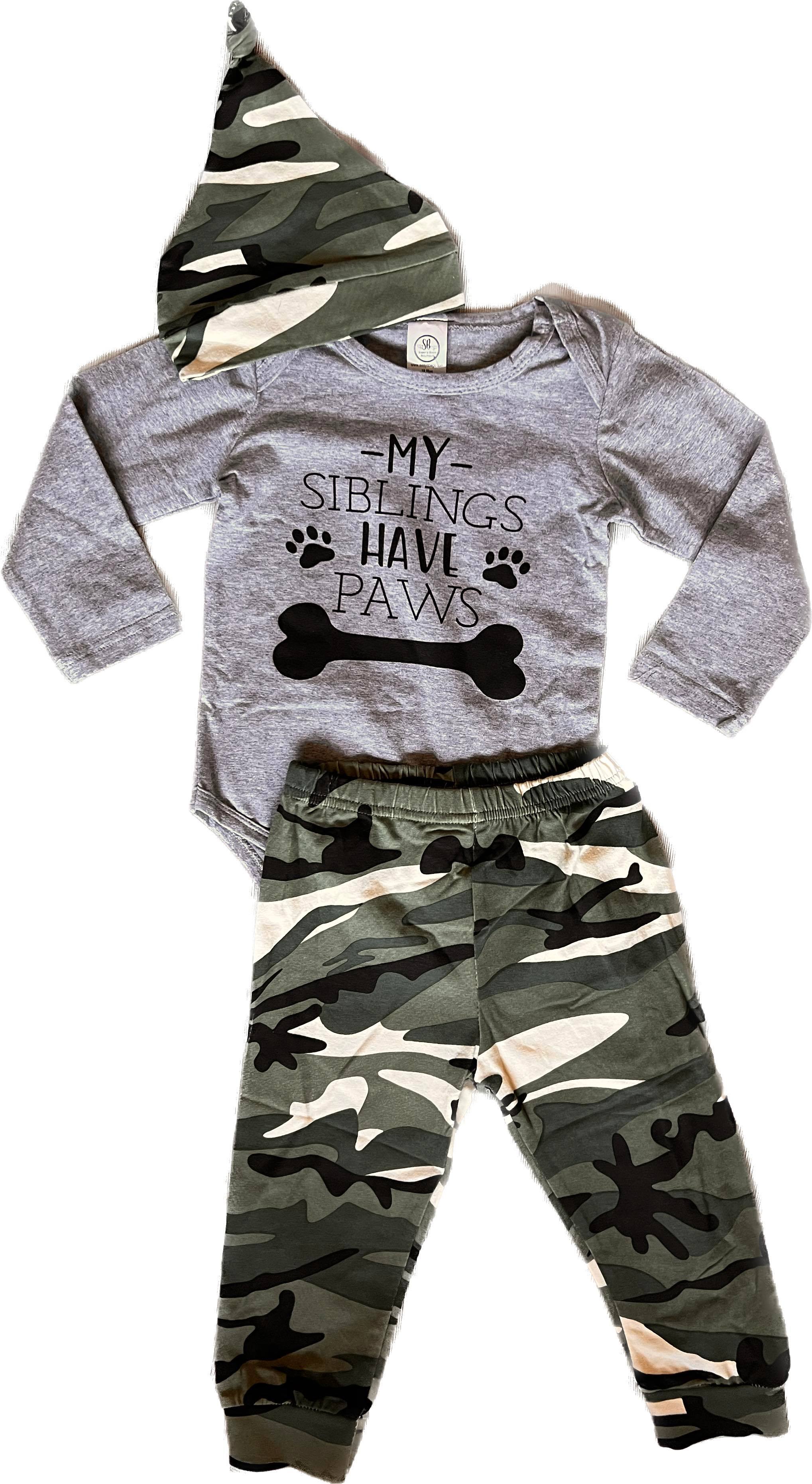 Camo My Siblings Have Paws 3 Pc Outfit - EveryNest