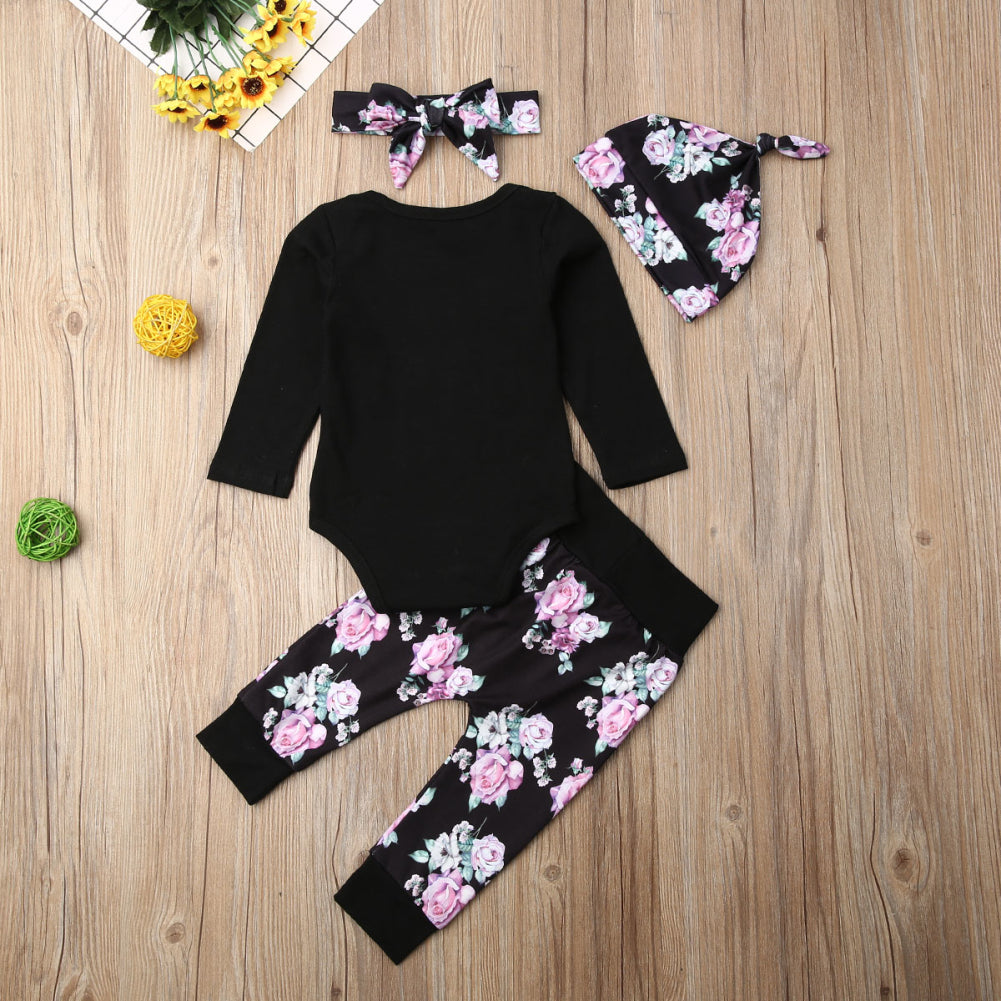 Infant Girls Black Floral Little Sister 4 Pc Outfit - EveryNest