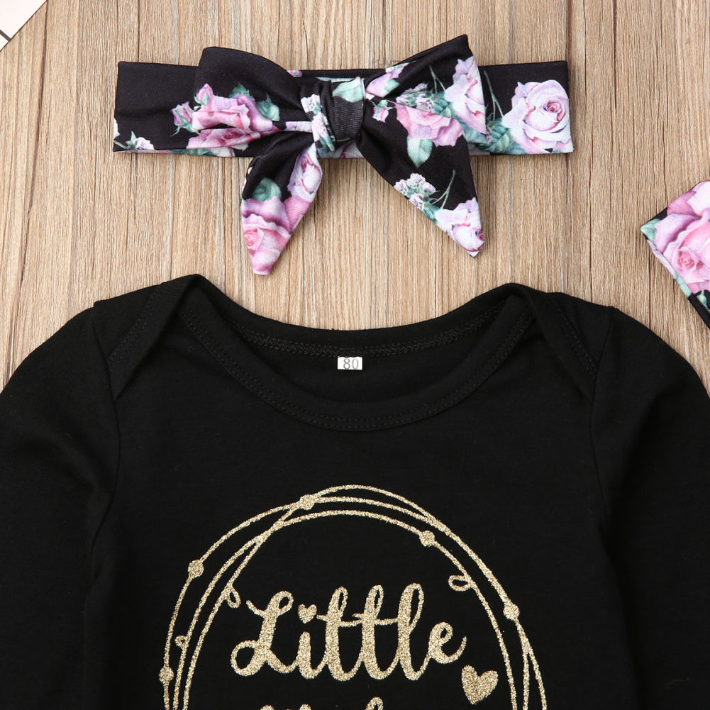 Infant Girls Black Floral Little Sister 4 Pc Outfit - EveryNest