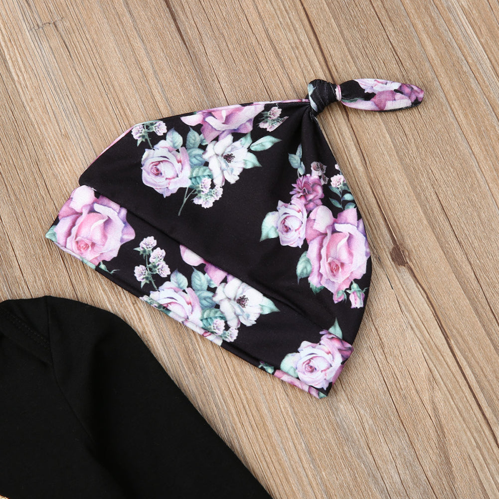 Infant Girls Black Floral Little Sister 4 Pc Outfit - EveryNest