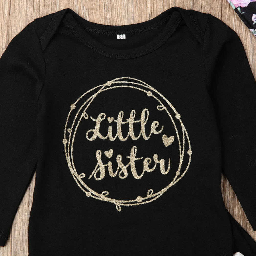 Infant Girls Black Floral Little Sister 4 Pc Outfit - EveryNest