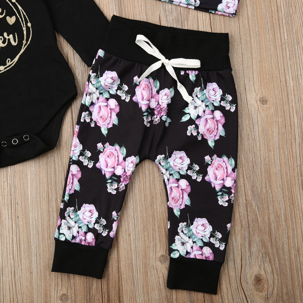 Infant Girls Black Floral Little Sister 4 Pc Outfit - EveryNest