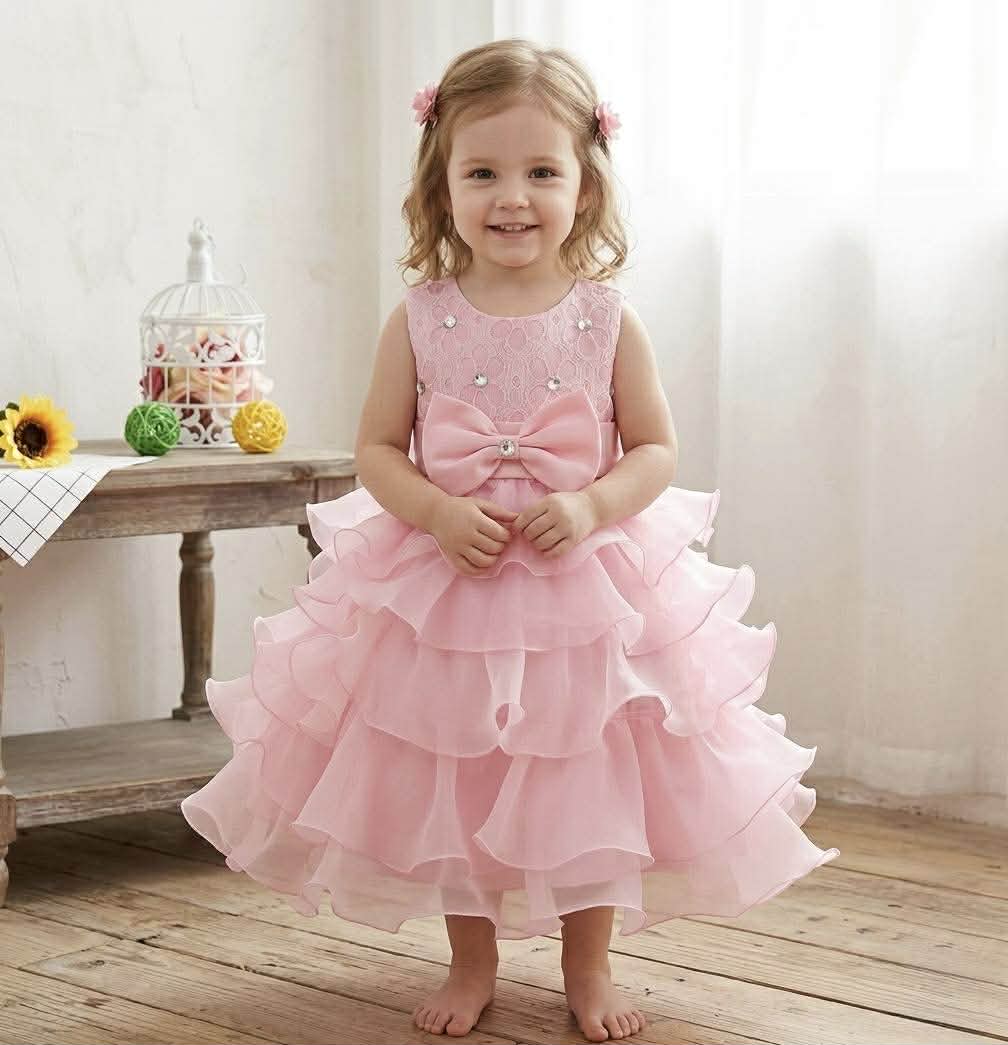 Girl's Solid Colored Ruffle Easter Dress