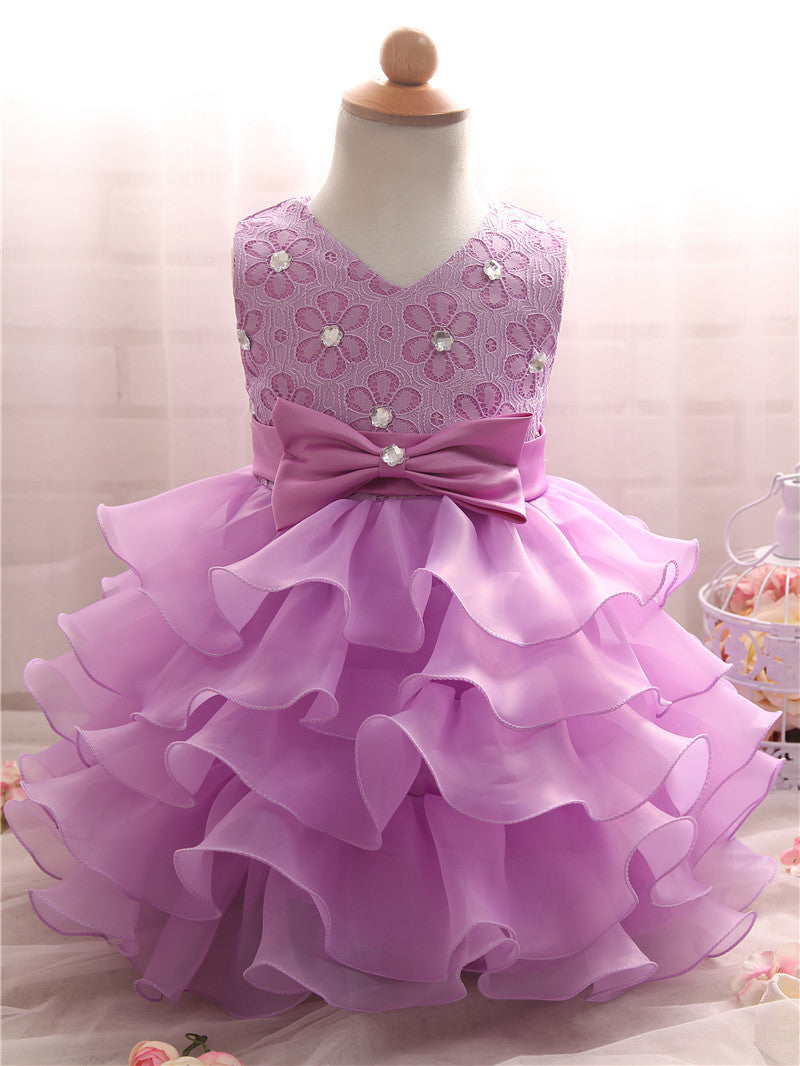 Girl's Solid Colored Ruffle Easter Dress