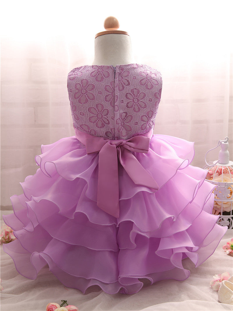 Girl's Solid Colored Ruffle Easter Dress