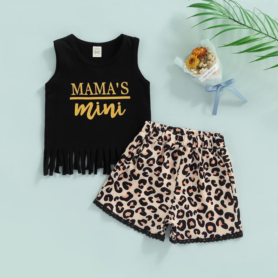 Girl's Leopard Print Mama's Mini Shorts Outfit - EveryNest