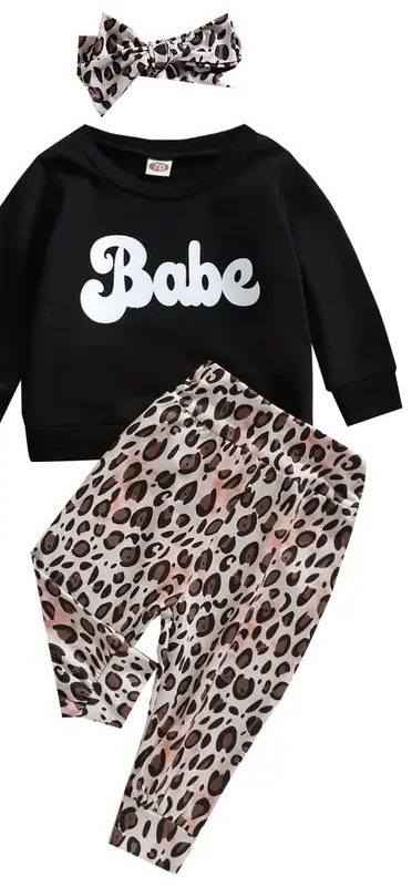 Girl's Leopard Print Babe Pants Outfit