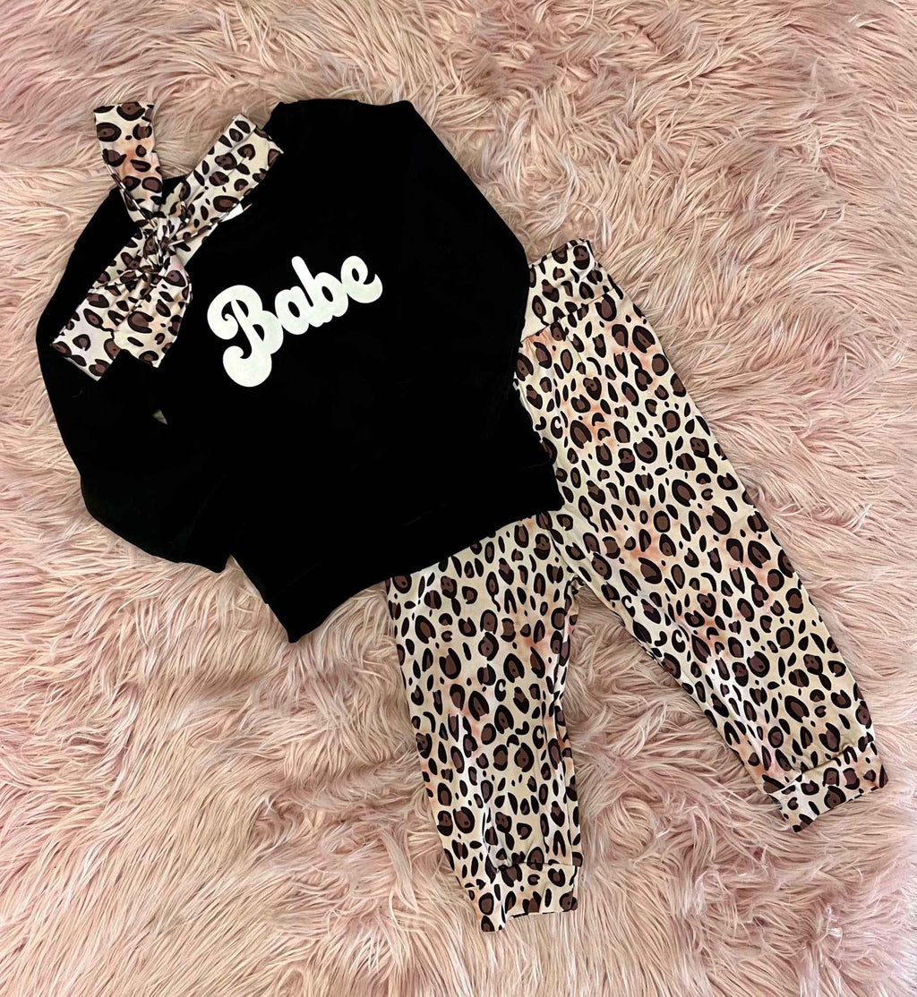 Girl's Leopard Print Babe Pants Outfit