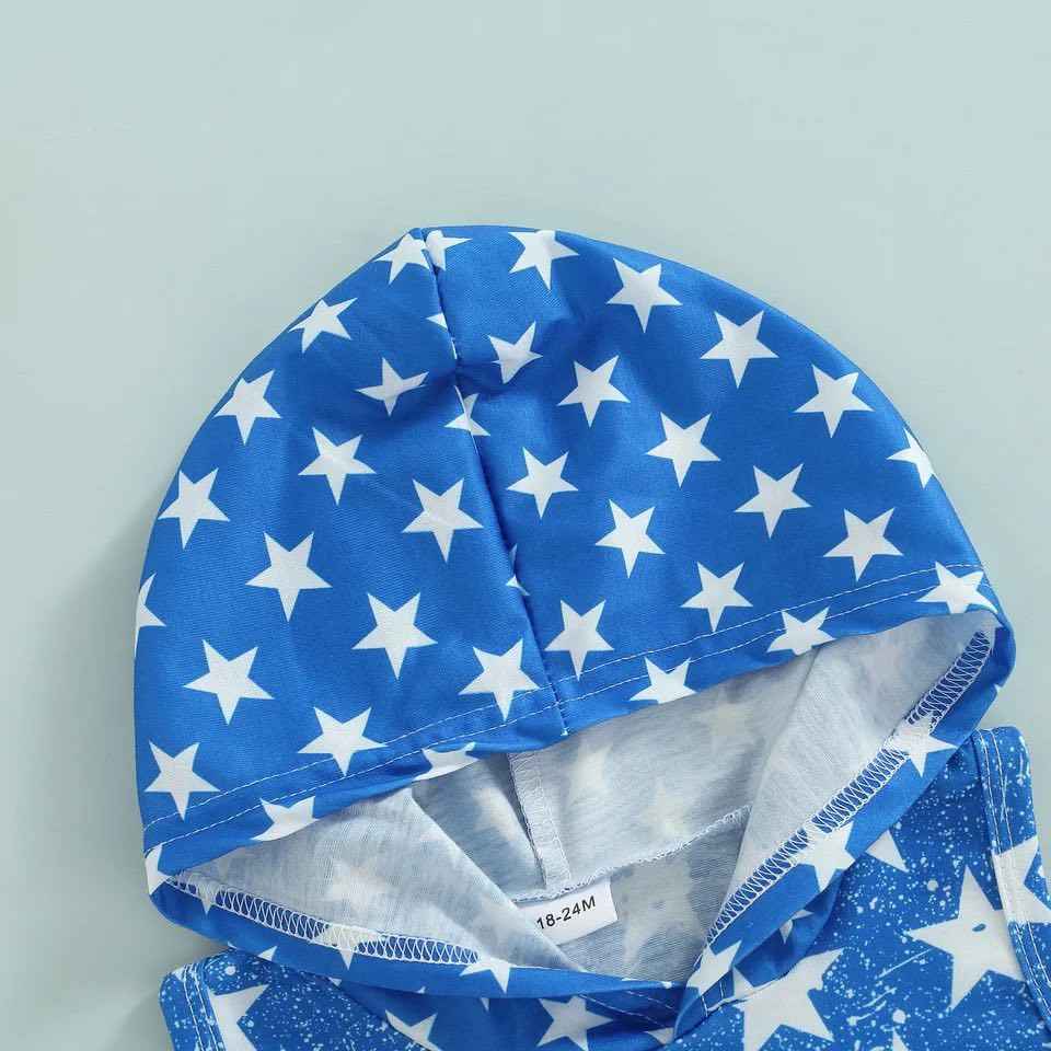 Boy's Fourth of July Distressed Patriotic Stars and Stripes Hooded Outfit
