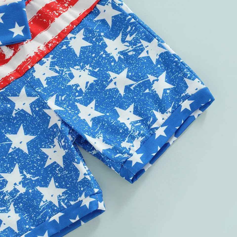 Boy's Fourth of July Distressed Patriotic Stars and Stripes Hooded Outfit