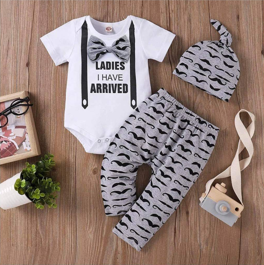 Boy's Mustache Print Ladies I Have Arrived Outfit