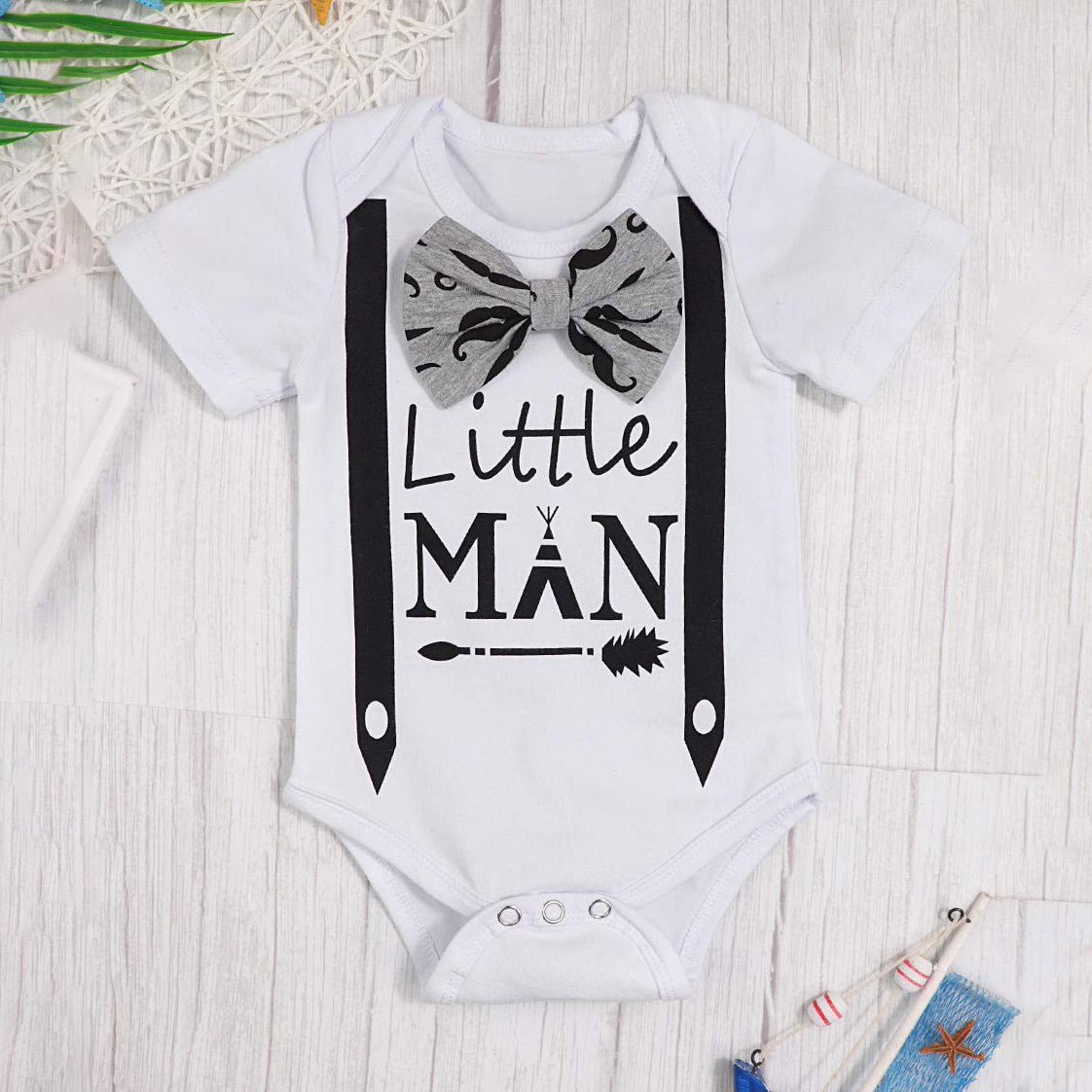 Boy's Mustache Print Little Man Outfit - EveryNest