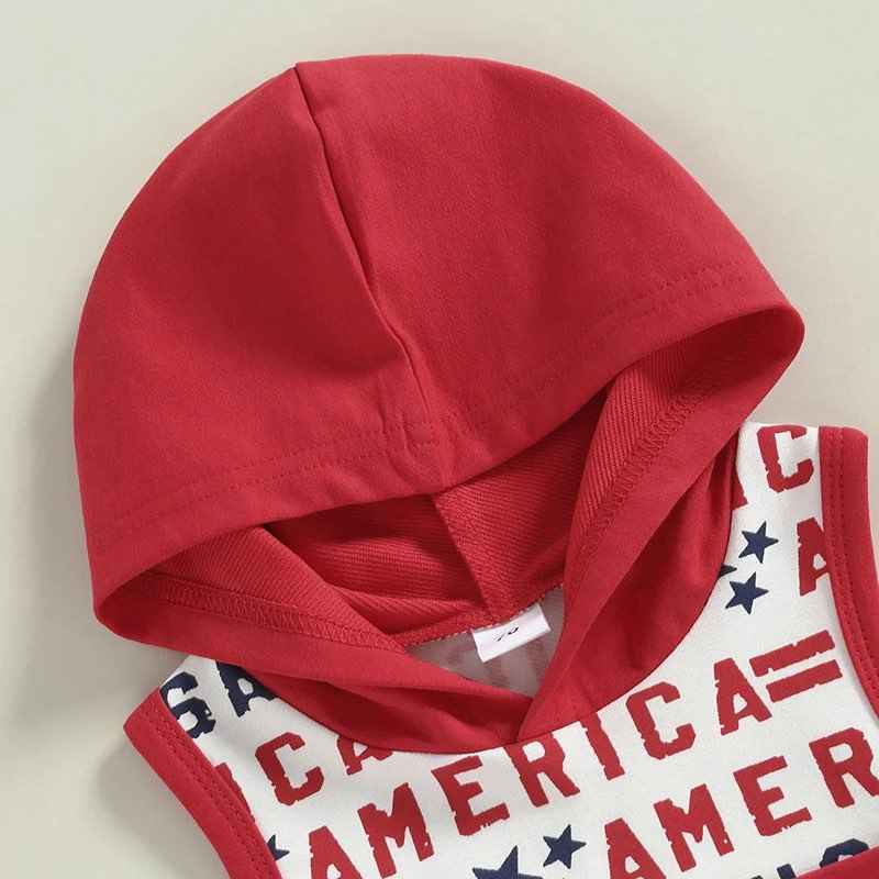 Boy's Patriotic America Print Hooded Tank Outfit