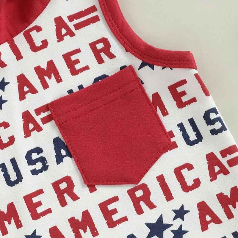 Boy's Patriotic America Print Hooded Tank Outfit
