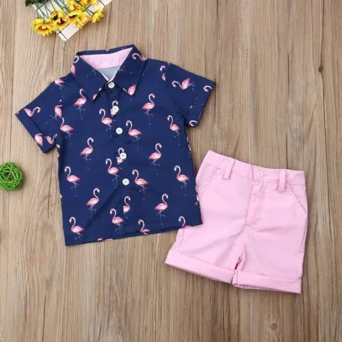 Boy's Flamingo Button Up Outfit - EveryNest
