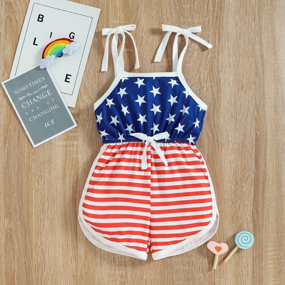 Girl's Fourth of July Stars & Stripes American Flag Romper - EveryNest