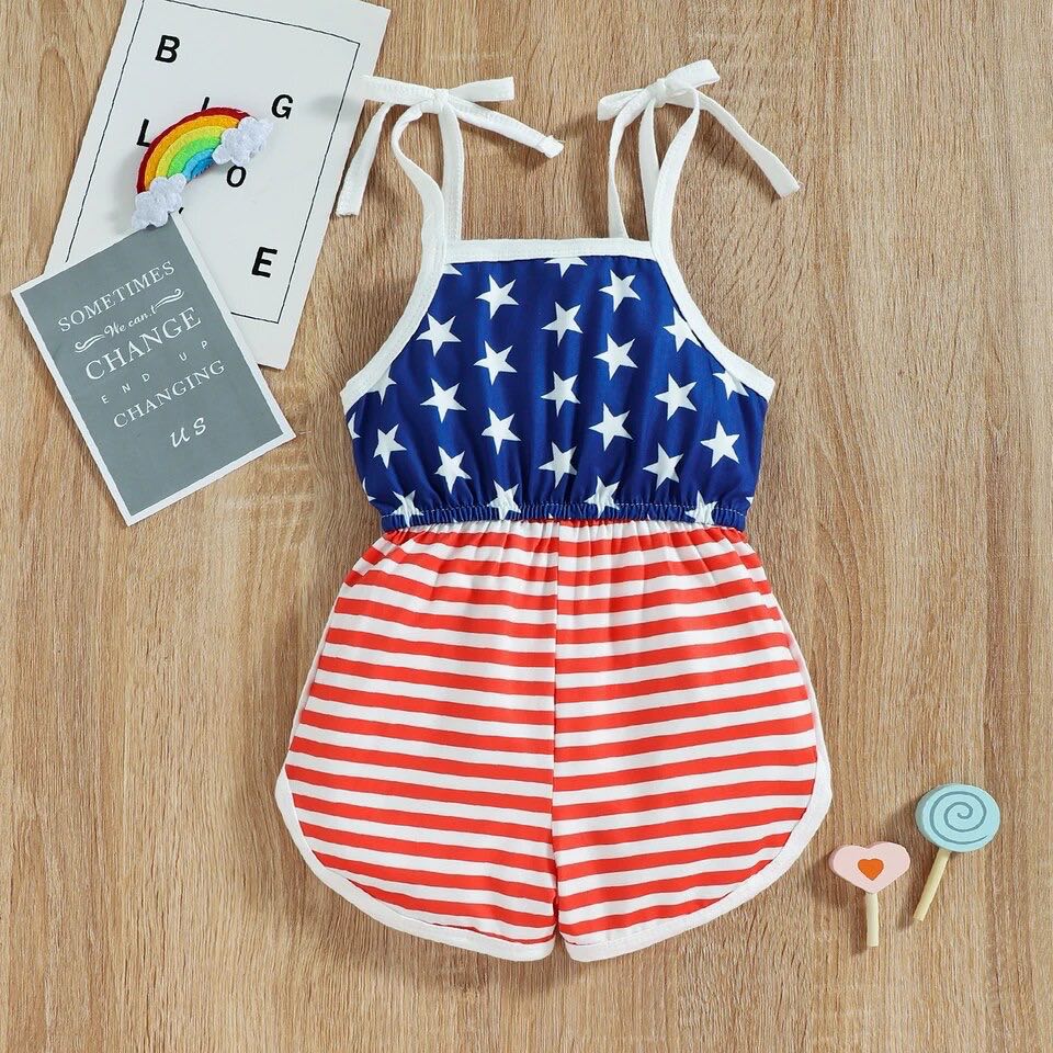 Girl's Fourth of July Stars & Stripes American Flag Romper - EveryNest