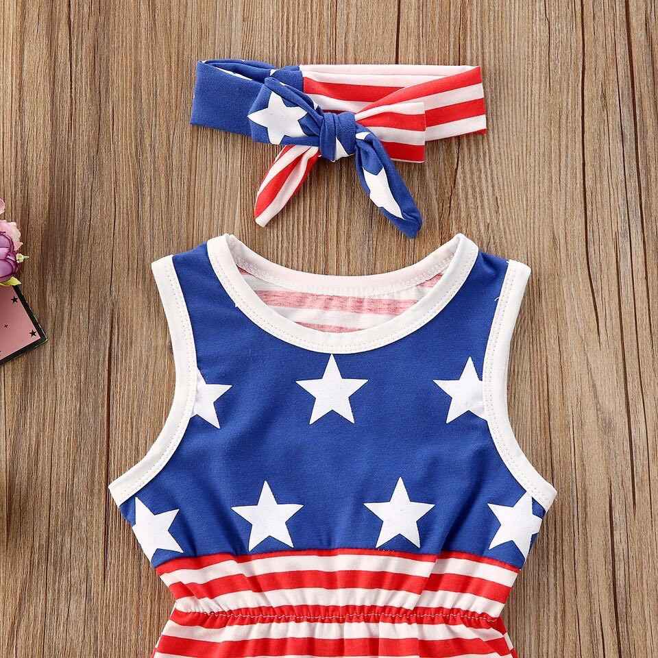 Girl's Fourth of July American Flag Pom Pom Romper
