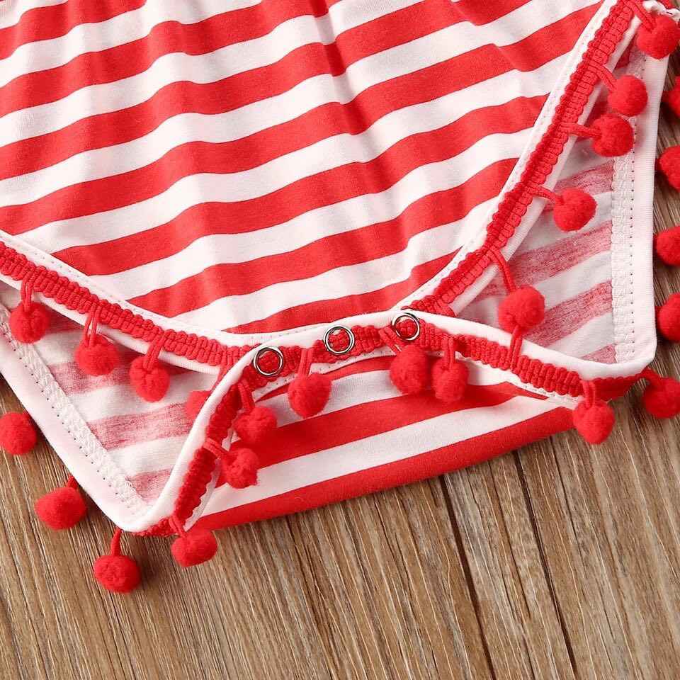 Girl's Fourth of July American Flag Pom Pom Romper