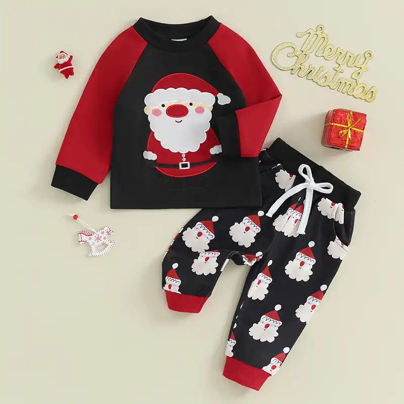 Boys' Black and Red Santa Claus Christmas Jogger Set