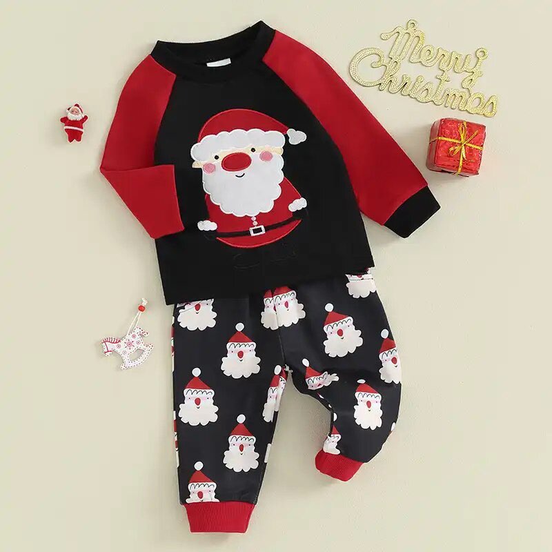 Boys' Black and Red Santa Claus Christmas Jogger Set