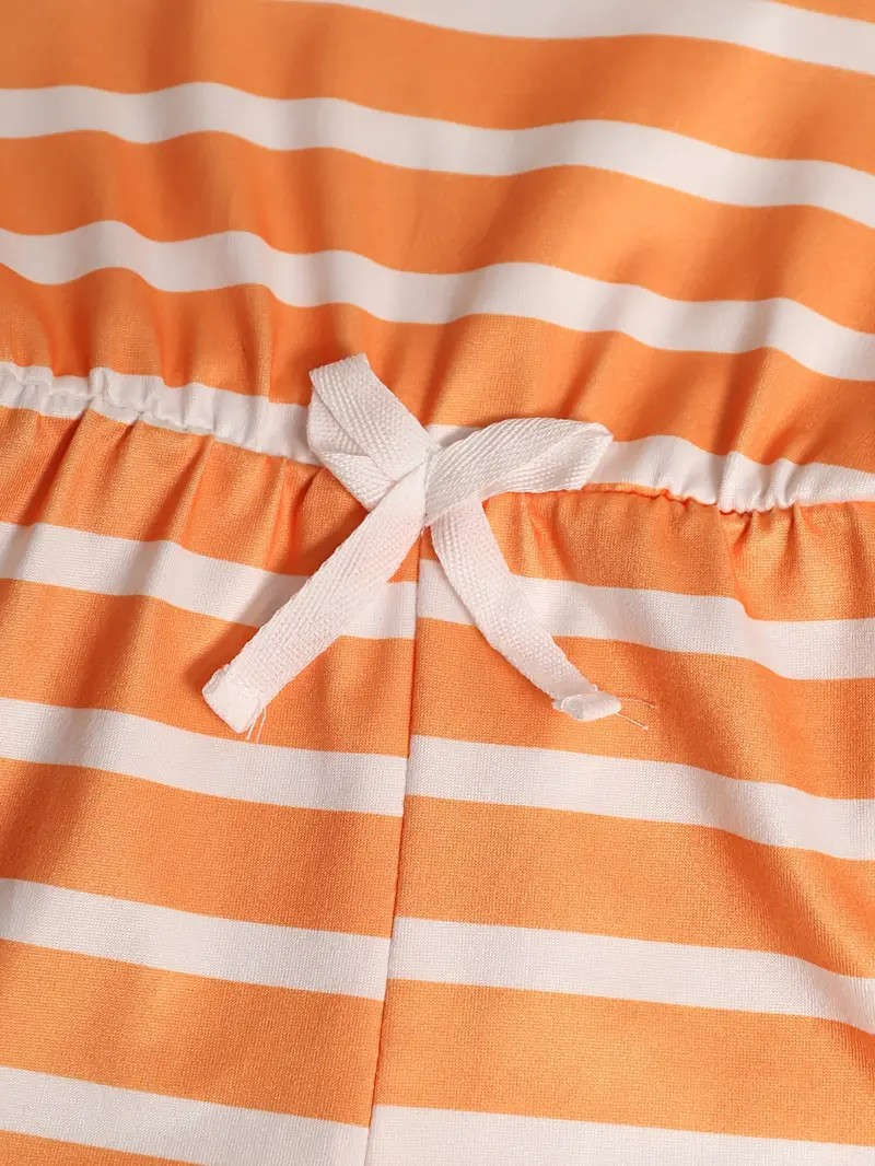 Girl's Summer Sleeveless Romper- Blue Dots/Orange Stripes/Blue Sunflowers - EveryNest