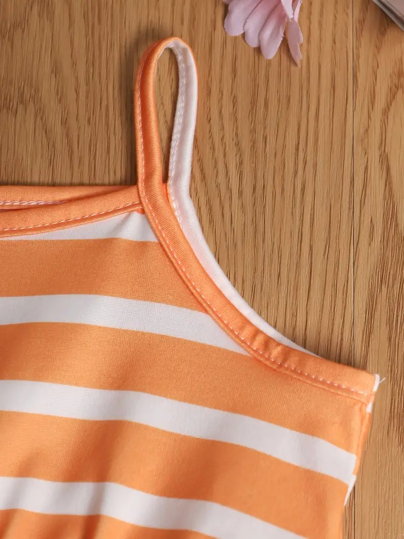 Girl's Summer Sleeveless Romper- Blue Dots/Orange Stripes/Blue Sunflowers - EveryNest