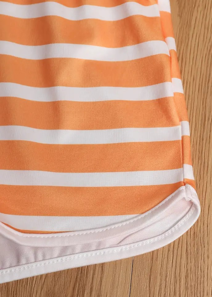 Girl's Summer Sleeveless Romper- Blue Dots/Orange Stripes/Blue Sunflowers - EveryNest