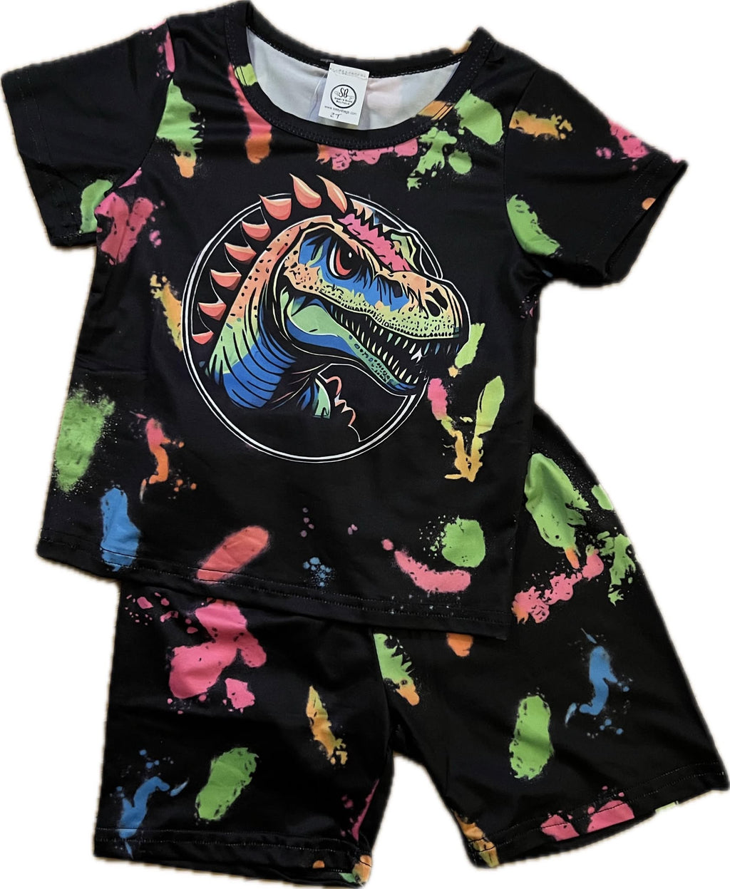 Boy's Neon Paint Splatter Dinosaur Outfit - EveryNest