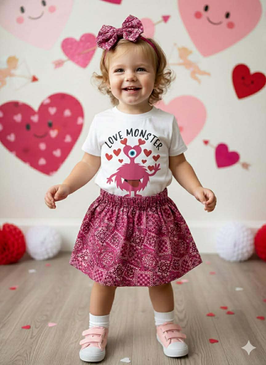 Handmade Toddler Girl Valentine Outfits – Pink Bandana Skirt Collection