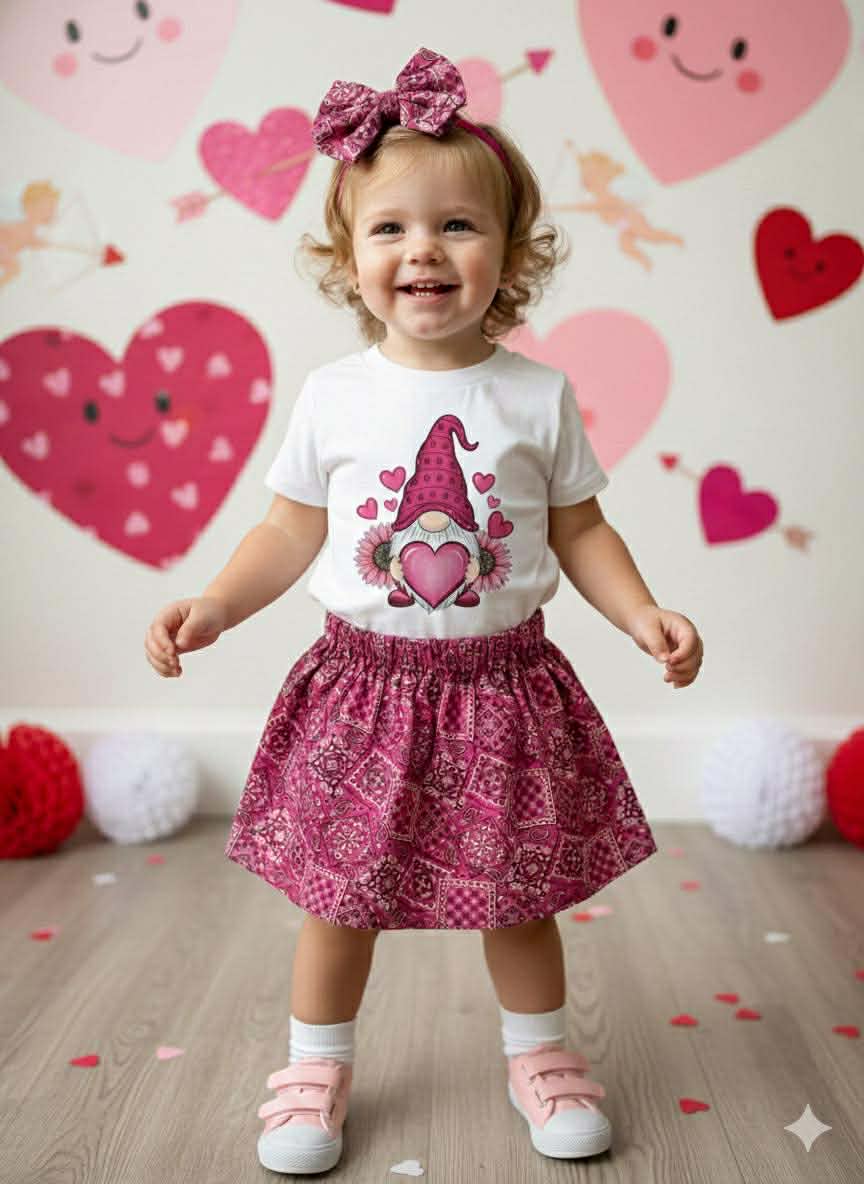 Handmade Toddler Girl Valentine Outfits – Pink Bandana Skirt Collection