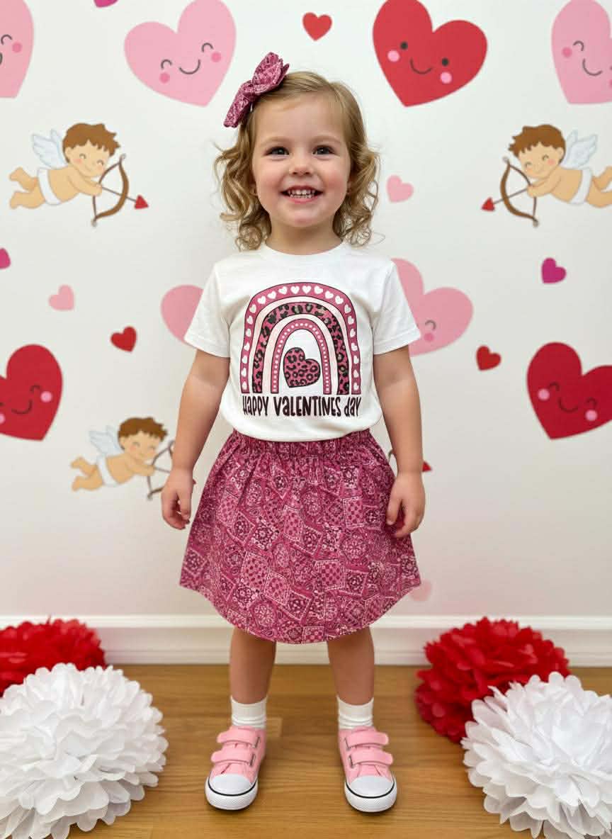 Handmade Toddler Girl Valentine Outfits – Pink Bandana Skirt Collection