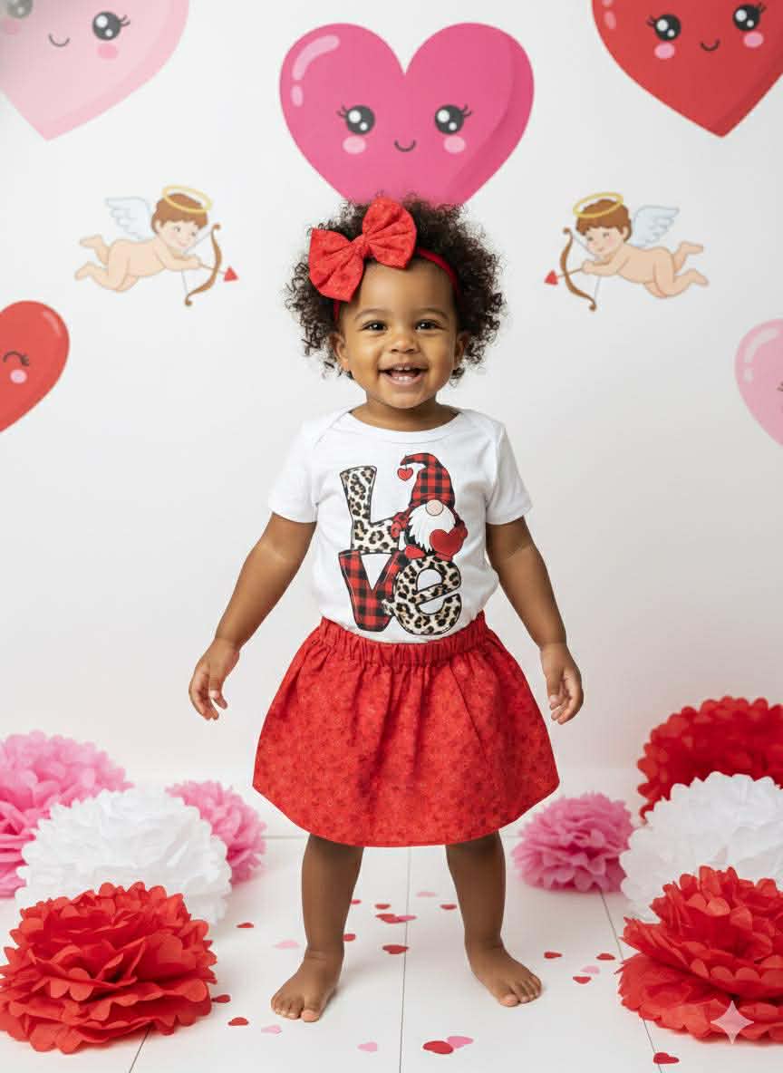 Handmade Toddler Girl Valentine Outfits – Red Floral Skirt Collection