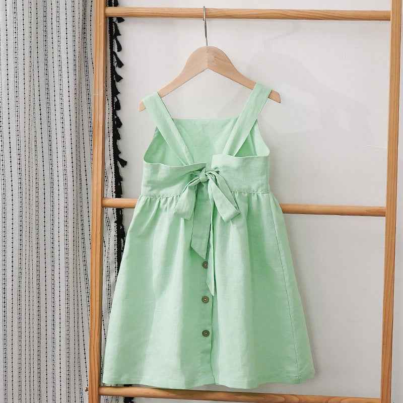Children's Cotton And Linen Dress, Sleeveless Summer Style