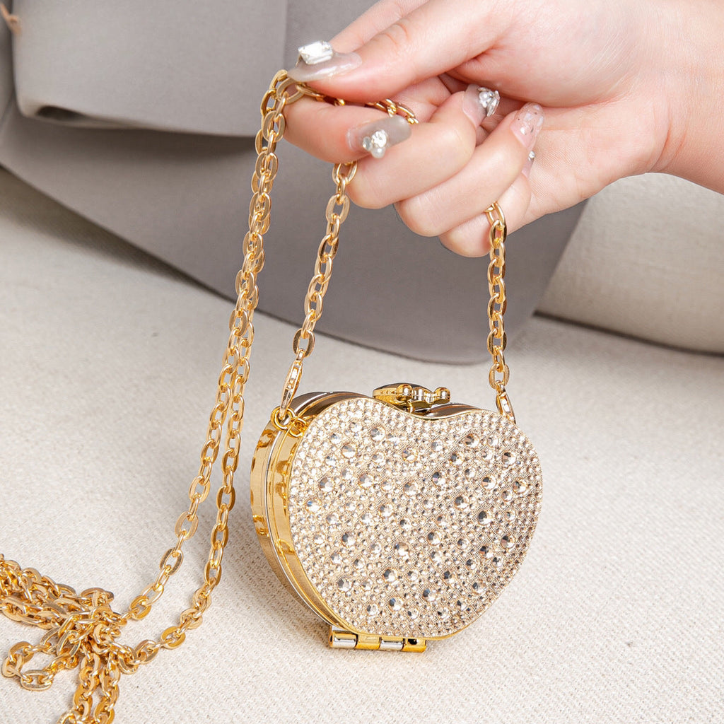 Elegant Mini Double Sided Rhinestone Purse – Heart Shaped Acrylic Mirror Bag, Trendy Mini Lipstick Purse for Prom