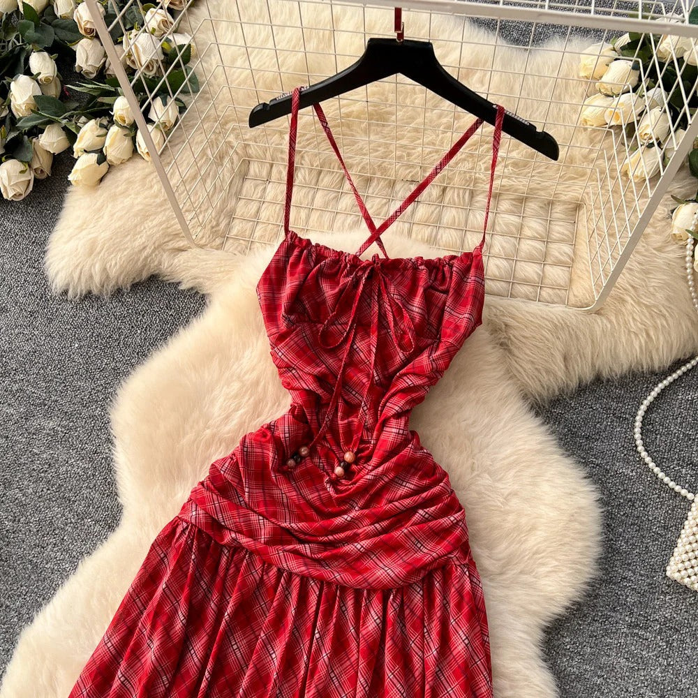 Tie-Front Square Neck Butterfly Sleeve Dress – Open-Back Corset Lace-Up, Feminine Slim-Fit Midi
