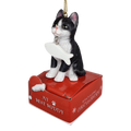 Black and White Cat with Fish Ornament