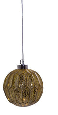Lighted USB Gold and Silver Glass Ball Ornament - Light Gold