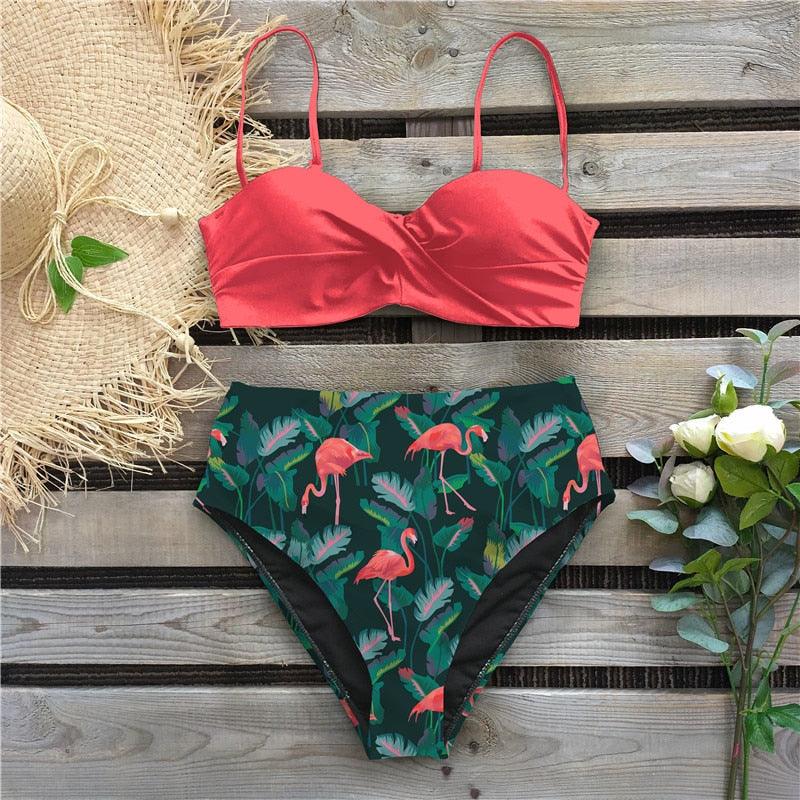 Bikini Female Swimsuit Women Swimwear Push Up Bikinis Set High Waist Swimming Suits Two Piece Set Women Swimsuit Solid Printed Bikini Push-Up Pad Swimwear Set Beachwear Ruffled Bathing Suit