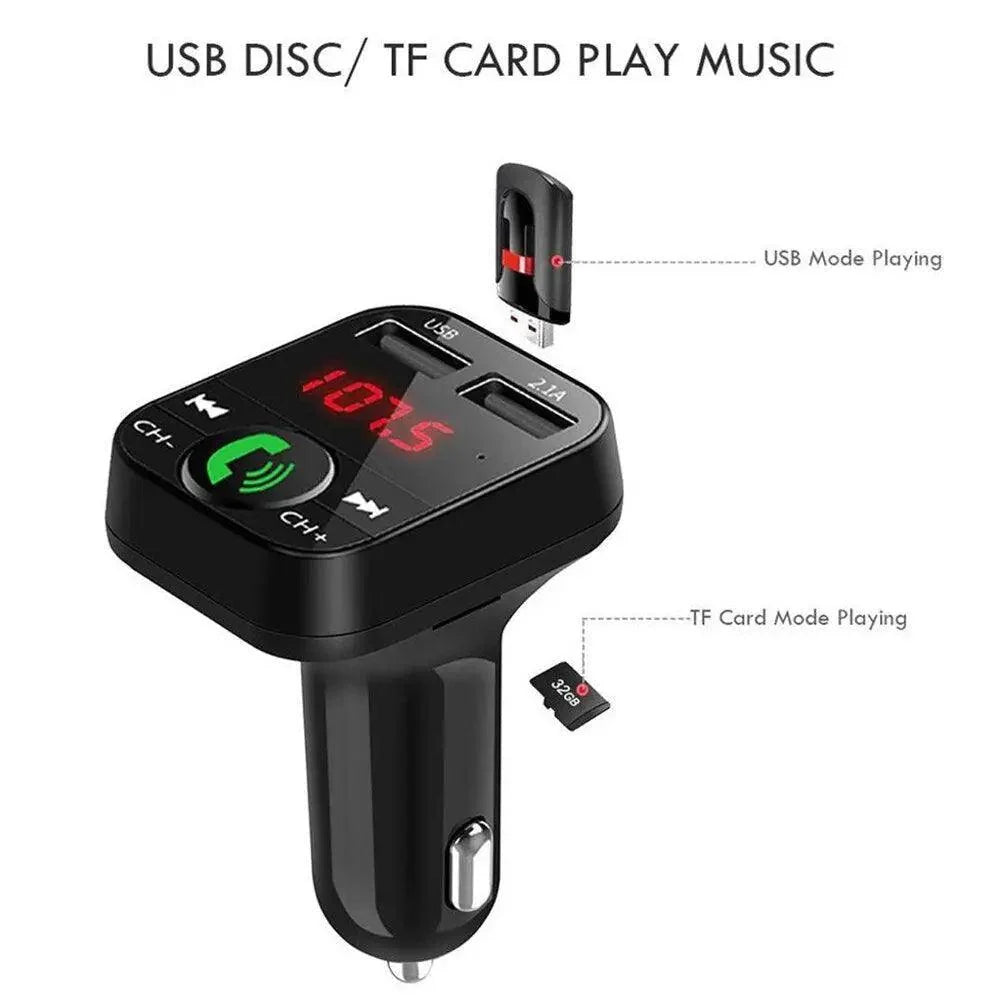Black Car Bluetooth Wireless Hand-free Transmitter Dual USB Charger Music Player For Cars Easy Use Gadget