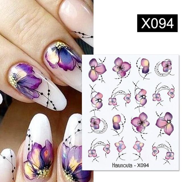 Black Lines Flower Leaves Water Decals Stickers Floral Face Marble Pattern Slider For Nails Summer Nail Art Decoration Summer Stickers on Nails Simple Summer Slider for Manicure Nail Art Watermark Manicure Decor