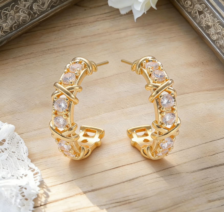 Light Luxury Zircon Color-Block Cross Hoop Earrings