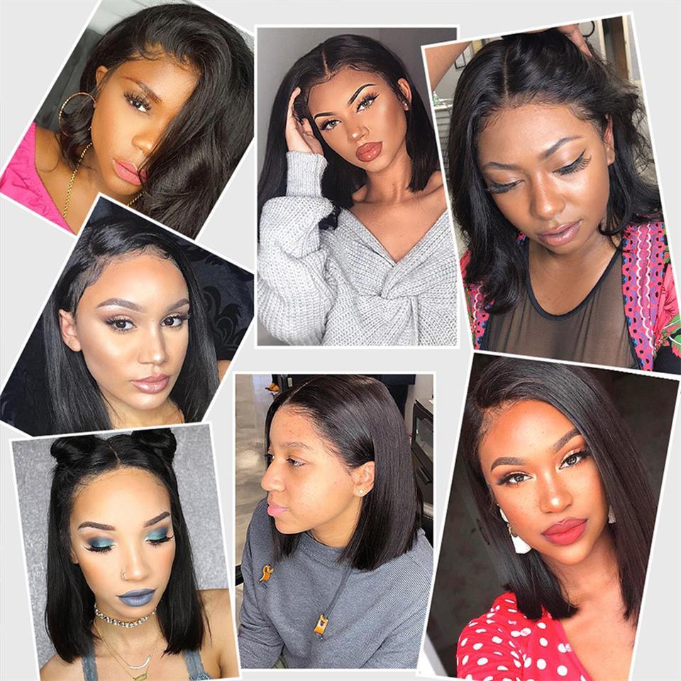 Bob Wig Short Lace Front Human Hair Wigs For Women Brazilian Bone Straight Frontal Wig Short Pixie Cut Human Hair Wigs For Black Women Gifts for Girlfriends