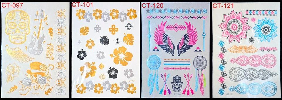 Body Tattoo Art Painting Stickers Glitter Gold Silver Temporary Waterproof Nontoxic Long Lasting Tattoos